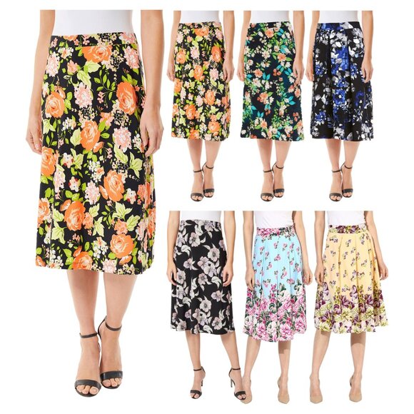 Women’s Printed Midi High Waist Breathable Soft Casual & Formal Wear Mid Length - Picture 12 of 16